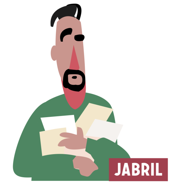Illustrert mannlig karakter som heter Jabril.