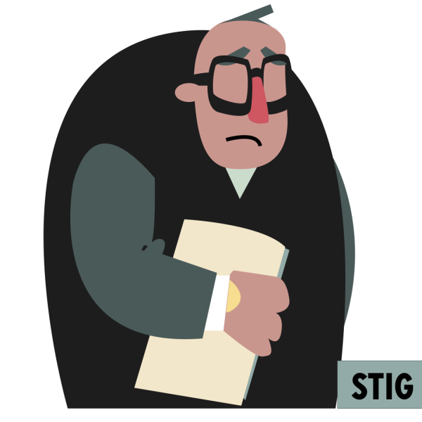 Illustrert mann med briller som heter Stig.